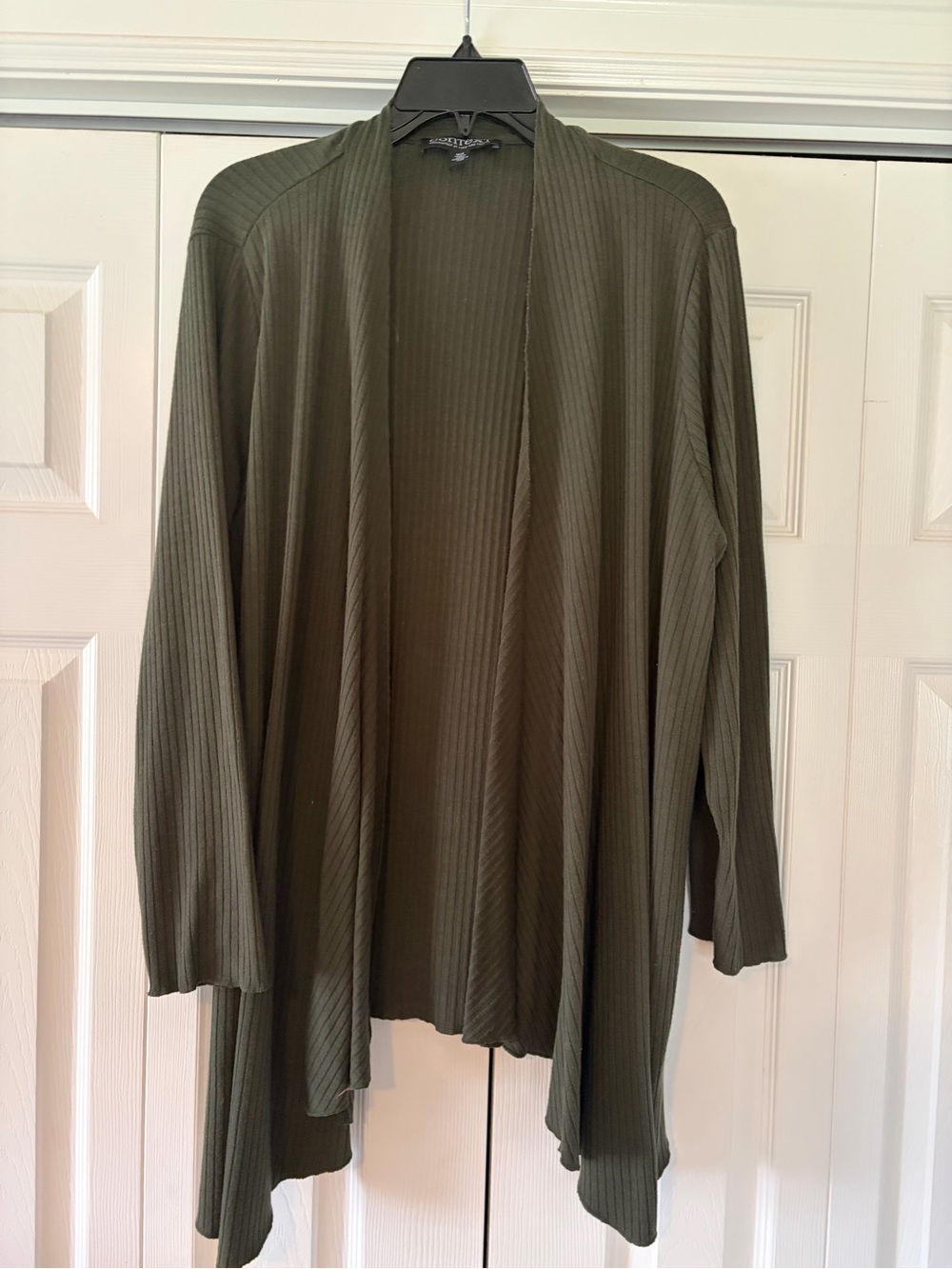 Context Olive Green Ribbed Open-Front Cardigan